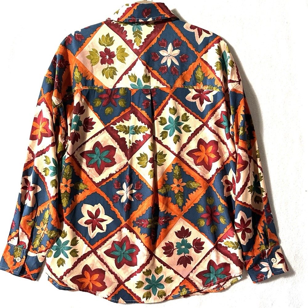 Le Lis‎ XS Retro Bloom Button Front Top Floral 70s Oversized Autumn Fall - Picture 8 of 11